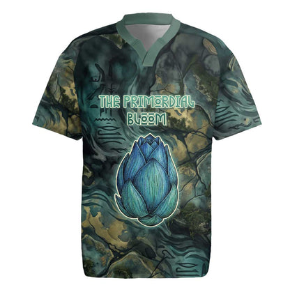 Nefertem Rugby Jersey Primordial Bloom Lotus Mystical Lion Cosmic Egyptian