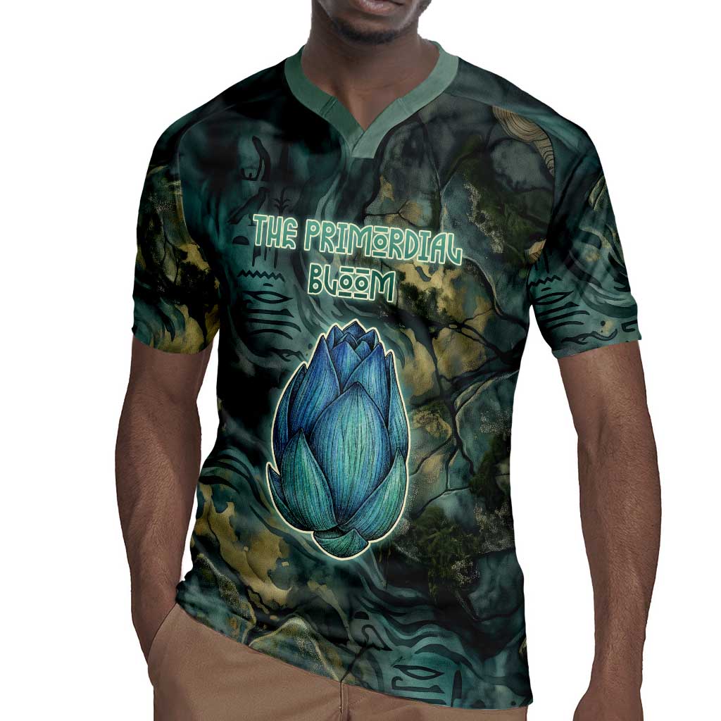 Nefertem Rugby Jersey Primordial Bloom Lotus Mystical Lion Cosmic Egyptian