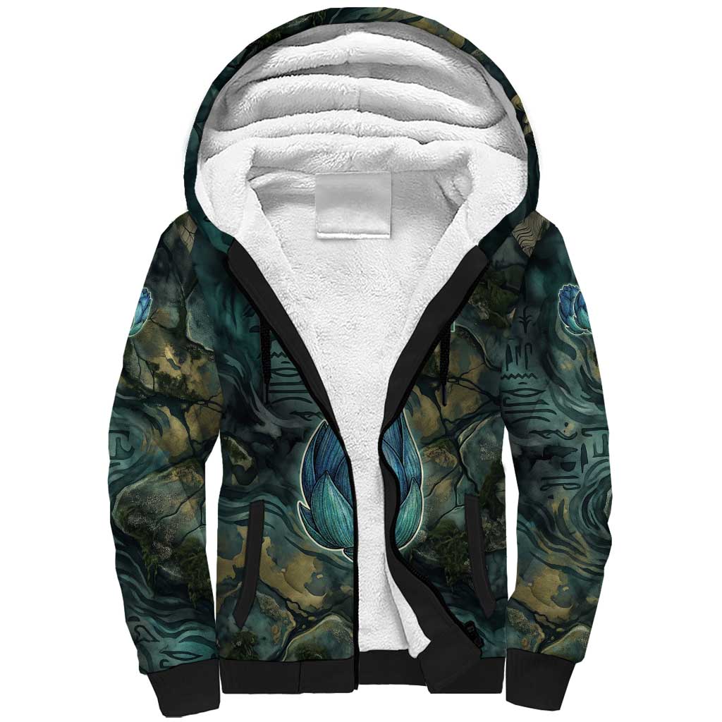 Nefertem Sherpa Hoodie Primordial Bloom Lotus Mystical Lion Cosmic Egyptian