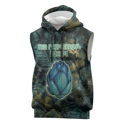 Nefertem Sleeveless Hoodie Primordial Bloom Lotus Mystical Lion Cosmic Egyptian