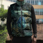 Nefertem Sleeveless Puffer Jacket Primordial Bloom Lotus Mystical Lion Cosmic Egyptian