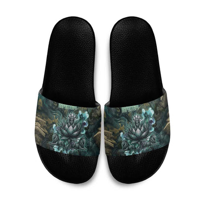 Nefertem Slide Sandals Primordial Bloom Lotus Mystical Lion Cosmic Egyptian