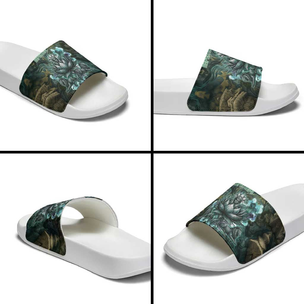 Nefertem Slide Sandals Primordial Bloom Lotus Mystical Lion Cosmic Egyptian