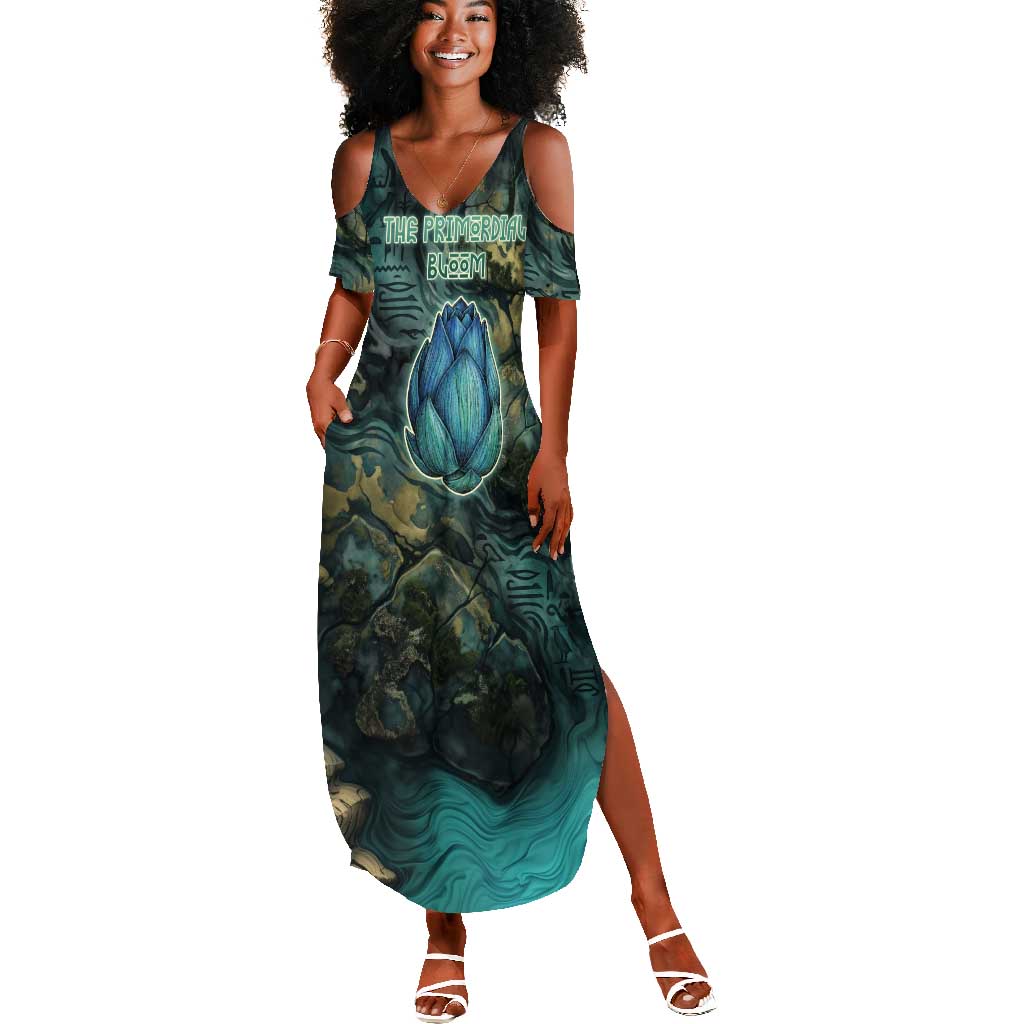 Nefertem Summer Maxi Dress Primordial Bloom Lotus Mystical Lion Cosmic Egyptian
