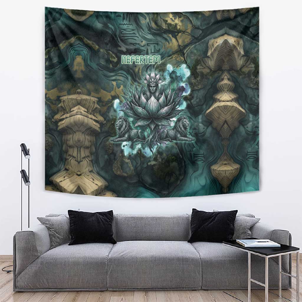 Nefertem Tapestry Primordial Bloom Lotus Mystical Lion Cosmic Egyptian