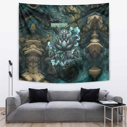 Nefertem Tapestry Primordial Bloom Lotus Mystical Lion Cosmic Egyptian