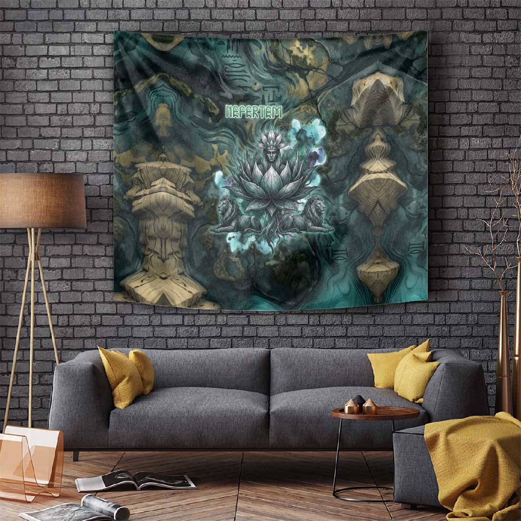 Nefertem Tapestry Primordial Bloom Lotus Mystical Lion Cosmic Egyptian
