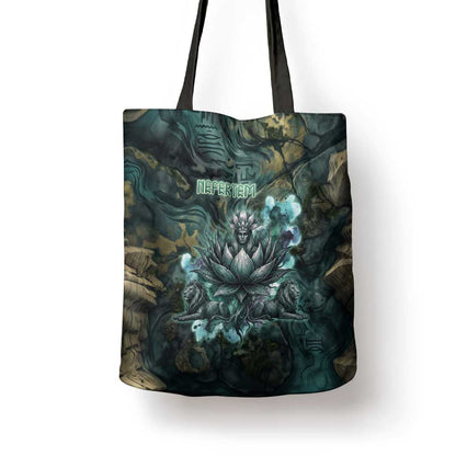 Nefertem Tote Bag Primordial Bloom Lotus Mystical Lion Cosmic Egyptian