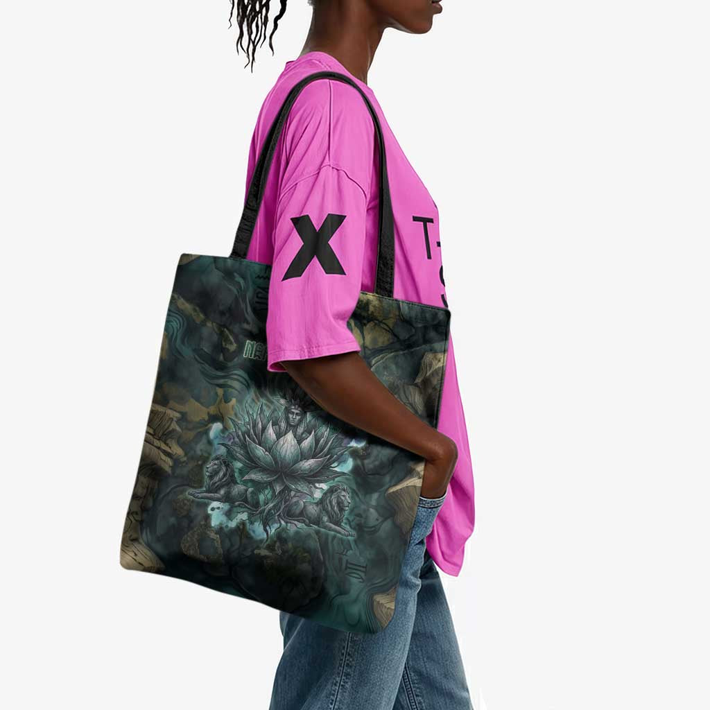 Nefertem Tote Bag Primordial Bloom Lotus Mystical Lion Cosmic Egyptian