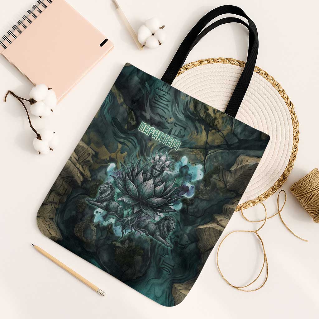 Nefertem Tote Bag Primordial Bloom Lotus Mystical Lion Cosmic Egyptian