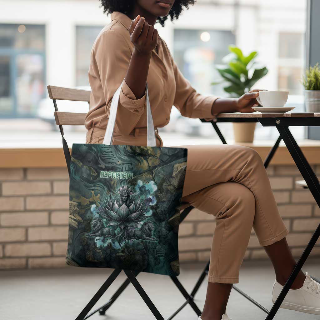 Nefertem Tote Bag Primordial Bloom Lotus Mystical Lion Cosmic Egyptian