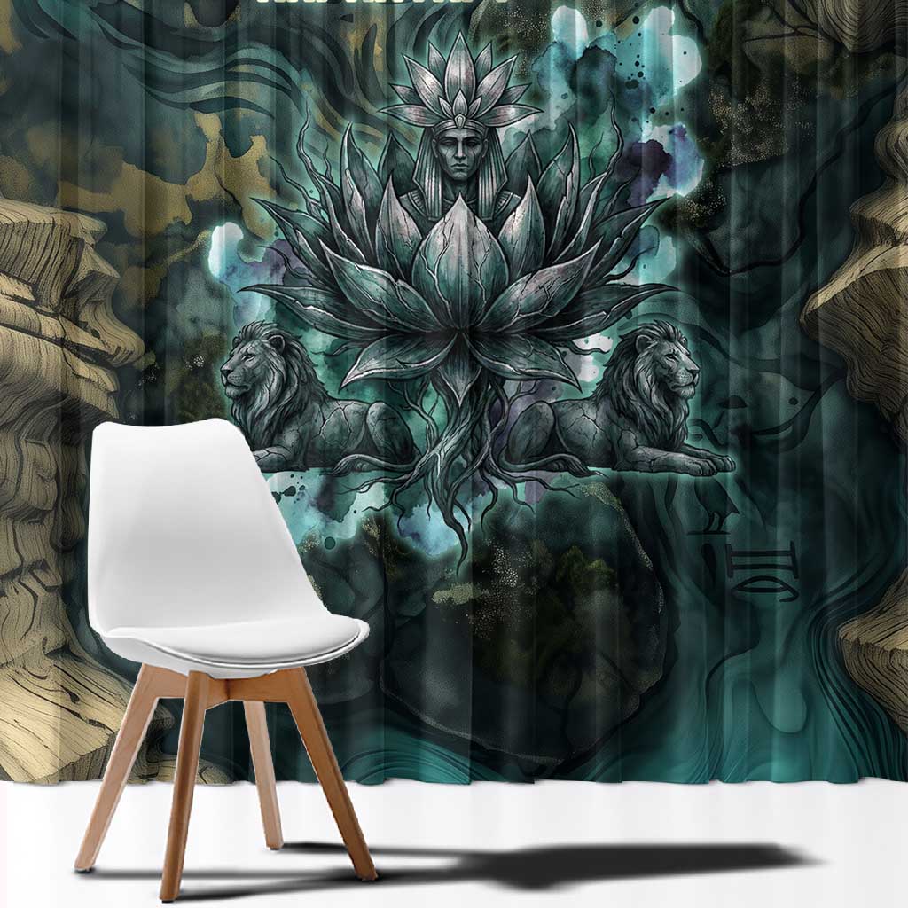 Nefertem Window Curtain Primordial Bloom Lotus Mystical Lion Cosmic Egyptian