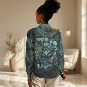 Nefertem Women Casual Shirt Primordial Bloom Lotus Mystical Lion Cosmic Egyptian