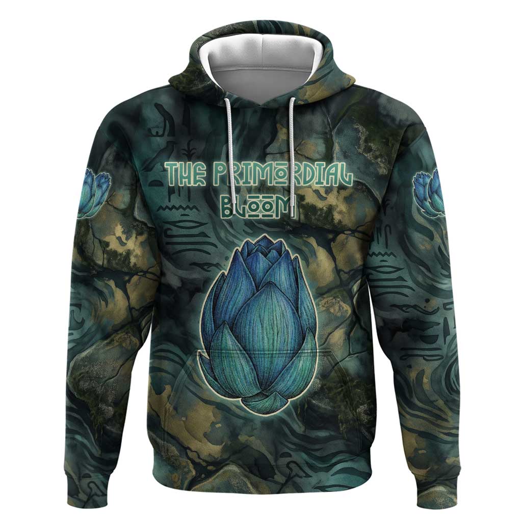 Nefertem Zip Hoodie Primordial Bloom Lotus Mystical Lion Cosmic Egyptian