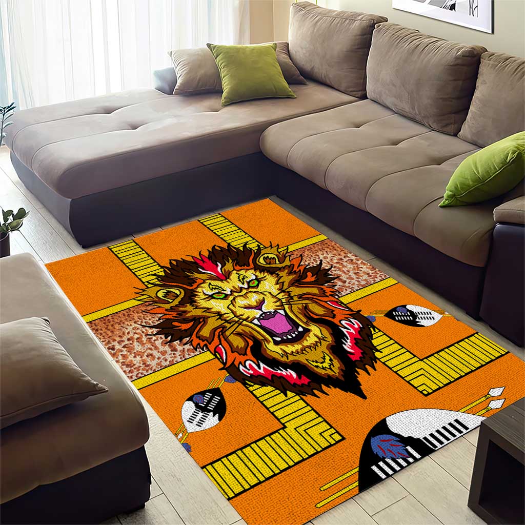 Swaziland Eswatini Area Rug Lion Shield and Leopard Print Tribal Design