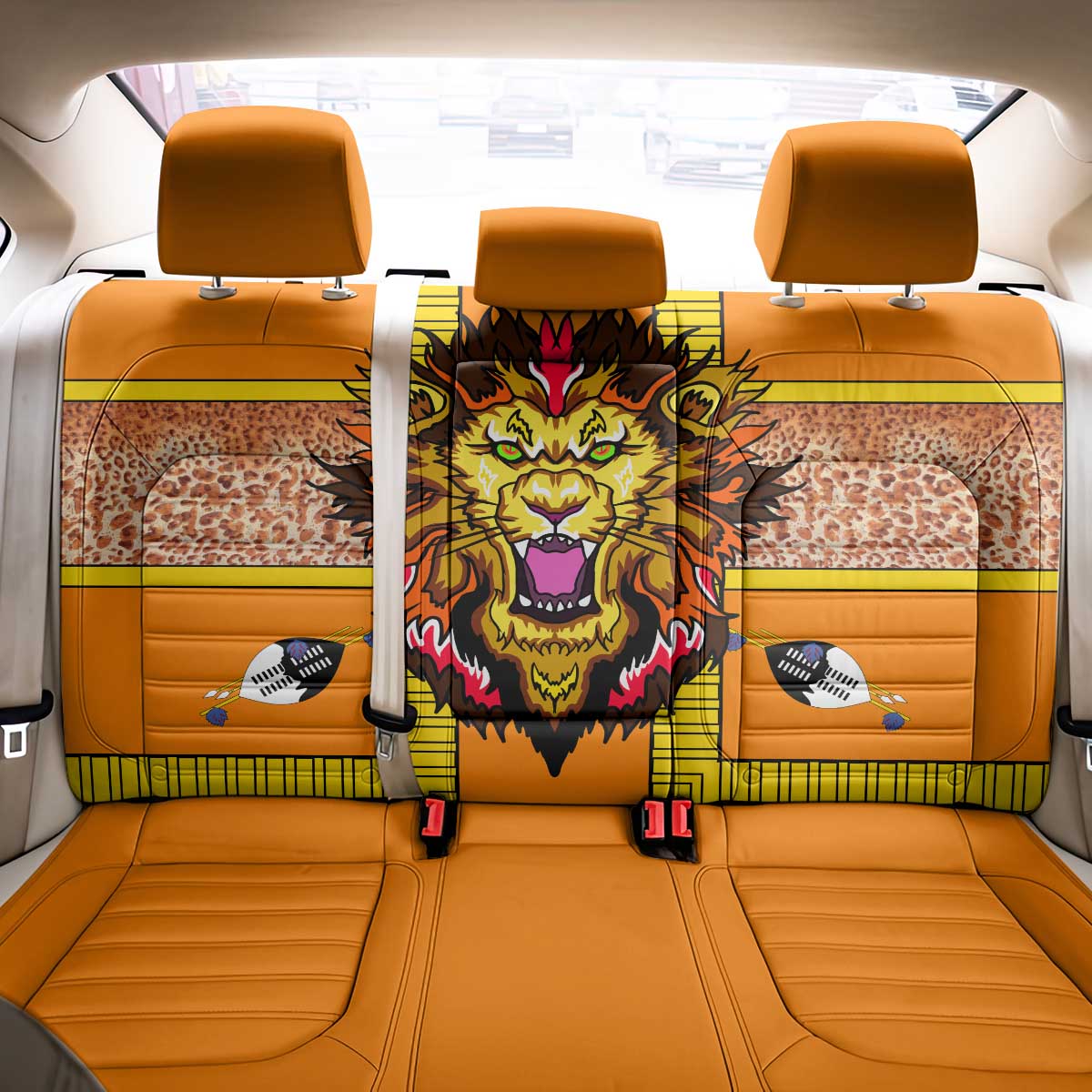 Swaziland Eswatini Back Car Seat Cover Lion Shield and Leopard Print Tribal Design