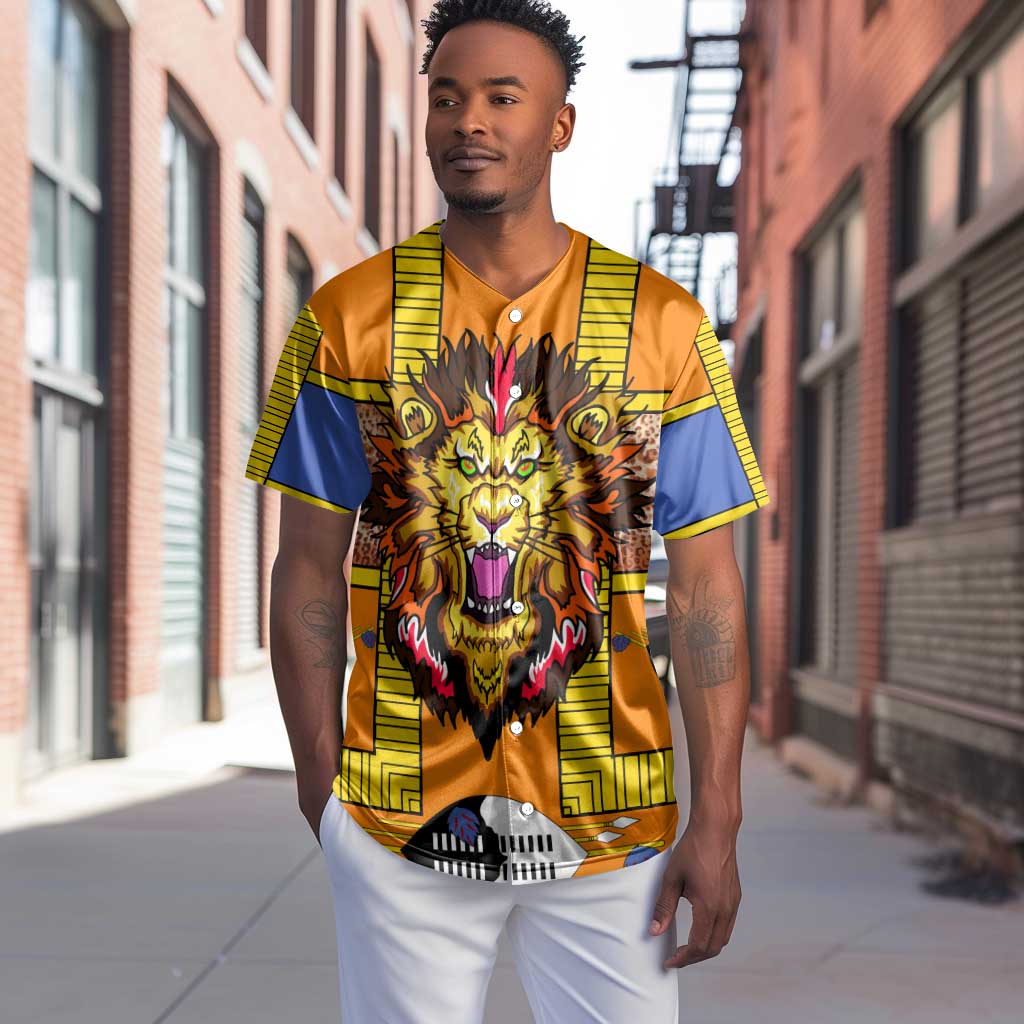 Swaziland Eswatini Baseball Jersey Lion Shield and Leopard Print Tribal Design