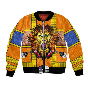 Swaziland Eswatini Bomber Jacket Lion Shield and Leopard Print Tribal Design