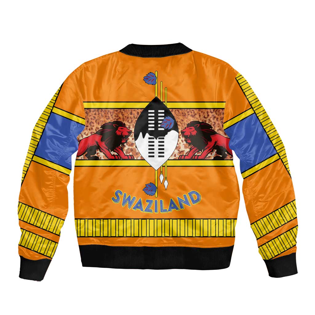 Swaziland Eswatini Bomber Jacket Lion Shield and Leopard Print Tribal Design