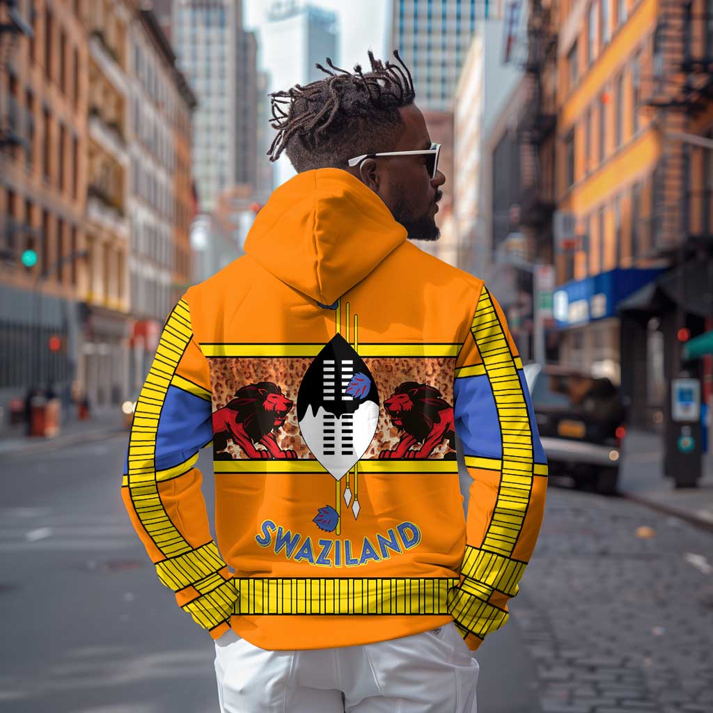 Swaziland Eswatini Hoodie Lion Shield and Leopard Print Tribal Design