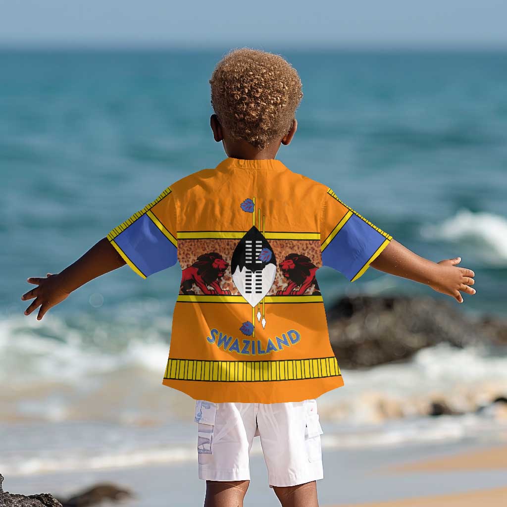 Swaziland Eswatini Kid Hawaiian Shirt Lion Shield and Leopard Print Tribal Design