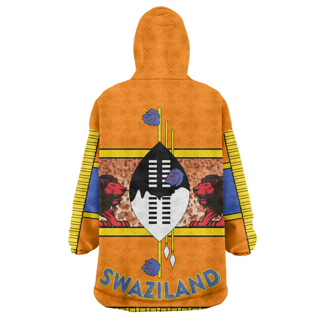Swaziland Eswatini Kid Wearable Blanket Hoodie Lion Shield and Leopard Print Tribal Design
