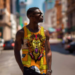 Swaziland Eswatini Men Tank Top Lion Shield and Leopard Print Tribal Design