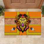 Swaziland Eswatini Rubber Doormat Lion Shield and Leopard Print Tribal Design