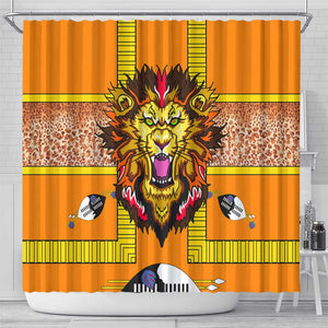 Swaziland Eswatini Shower Curtain Lion Shield and Leopard Print Tribal Design