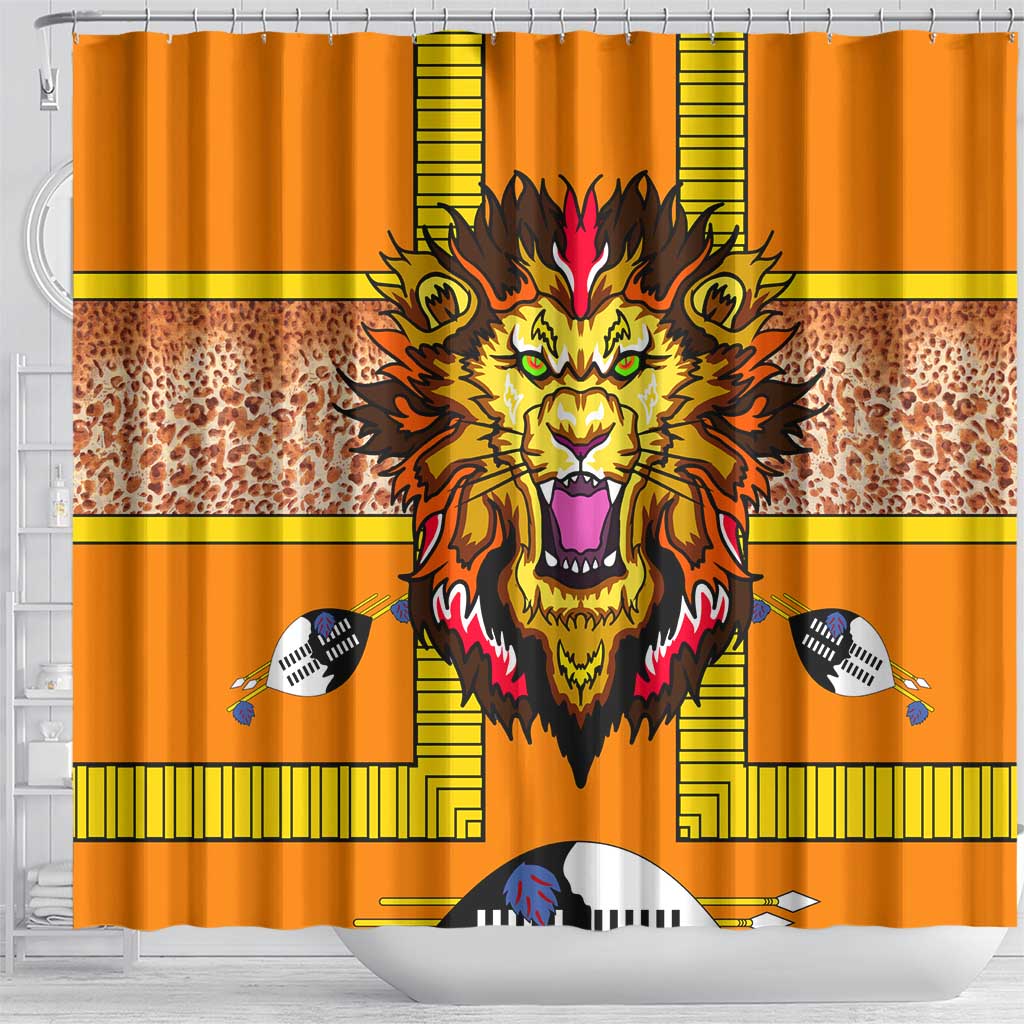 Swaziland Eswatini Shower Curtain Lion Shield and Leopard Print Tribal Design