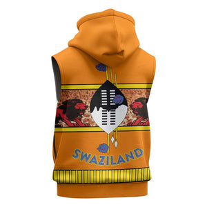Swaziland Eswatini Sleeveless Hoodie Lion Shield and Leopard Print Tribal Design - African Pride