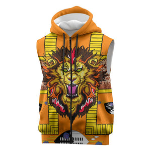 Swaziland Eswatini Sleeveless Zip Hoodie Lion Shield and Leopard Print Tribal Design - African Pride