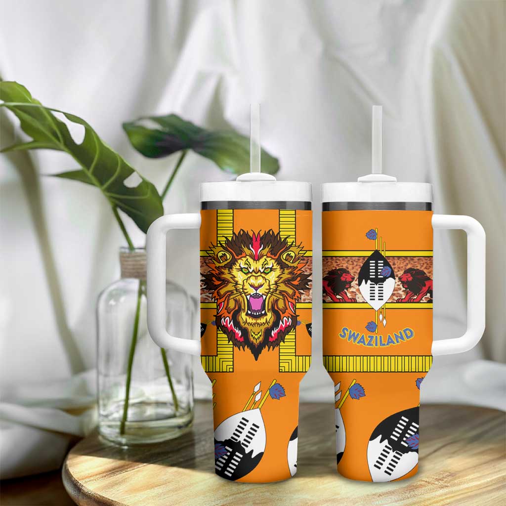 Swaziland Eswatini Tumbler With Handle Lion Shield and Leopard Print Tribal Design