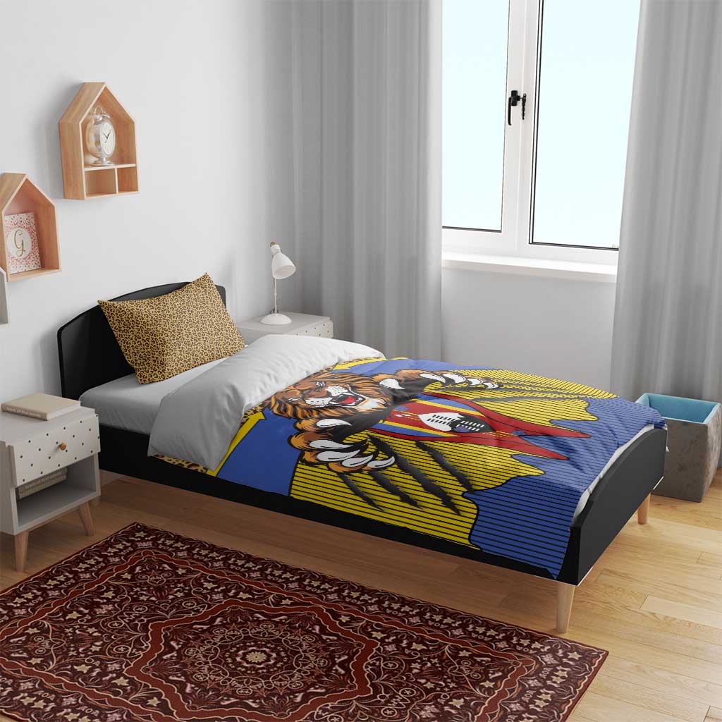 Swaziland Eswatini Bedding Set Coat of Arms Lion Elephant Shield Leopard Print Design