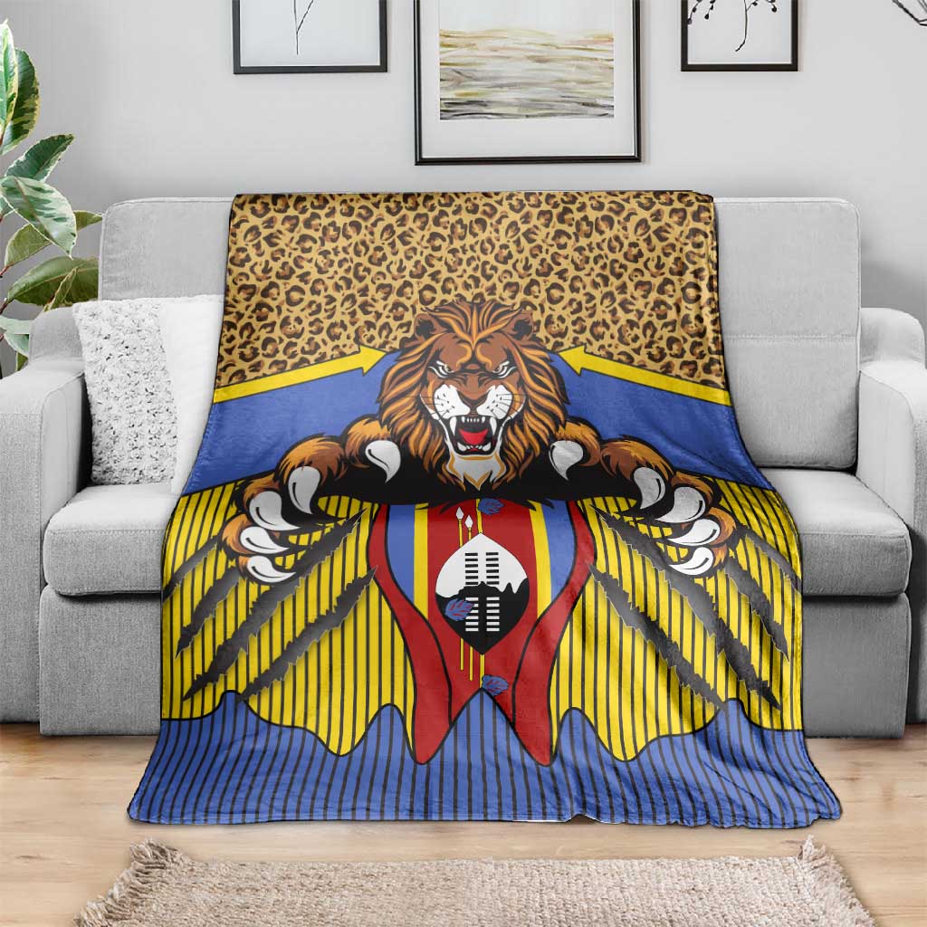 Swaziland Eswatini Blanket Coat of Arms Lion Elephant Shield Leopard Print Design