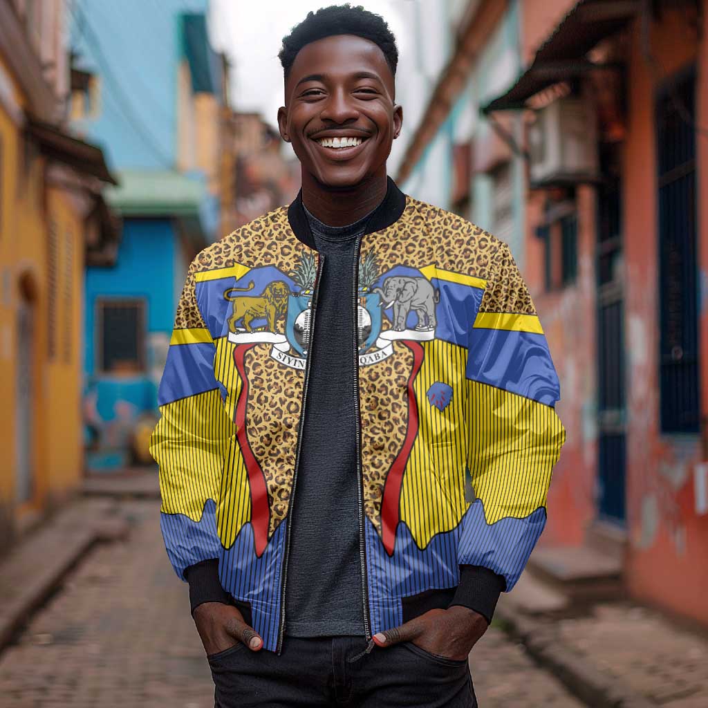Swaziland Eswatini Bomber Jacket Coat of Arms Lion Elephant Shield Leopard Print Design