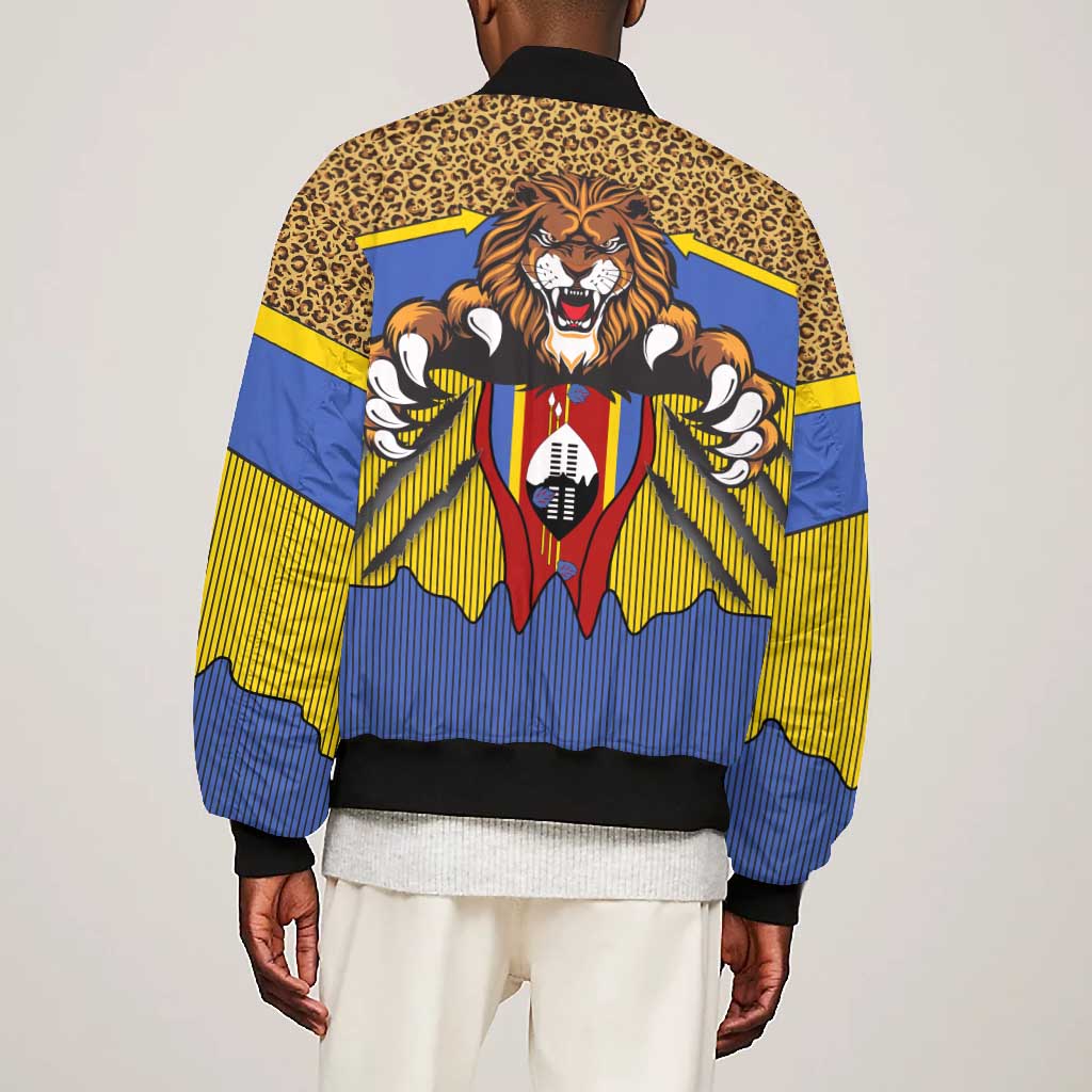 Swaziland Eswatini Bomber Jacket Coat of Arms Lion Elephant Shield Leopard Print Design