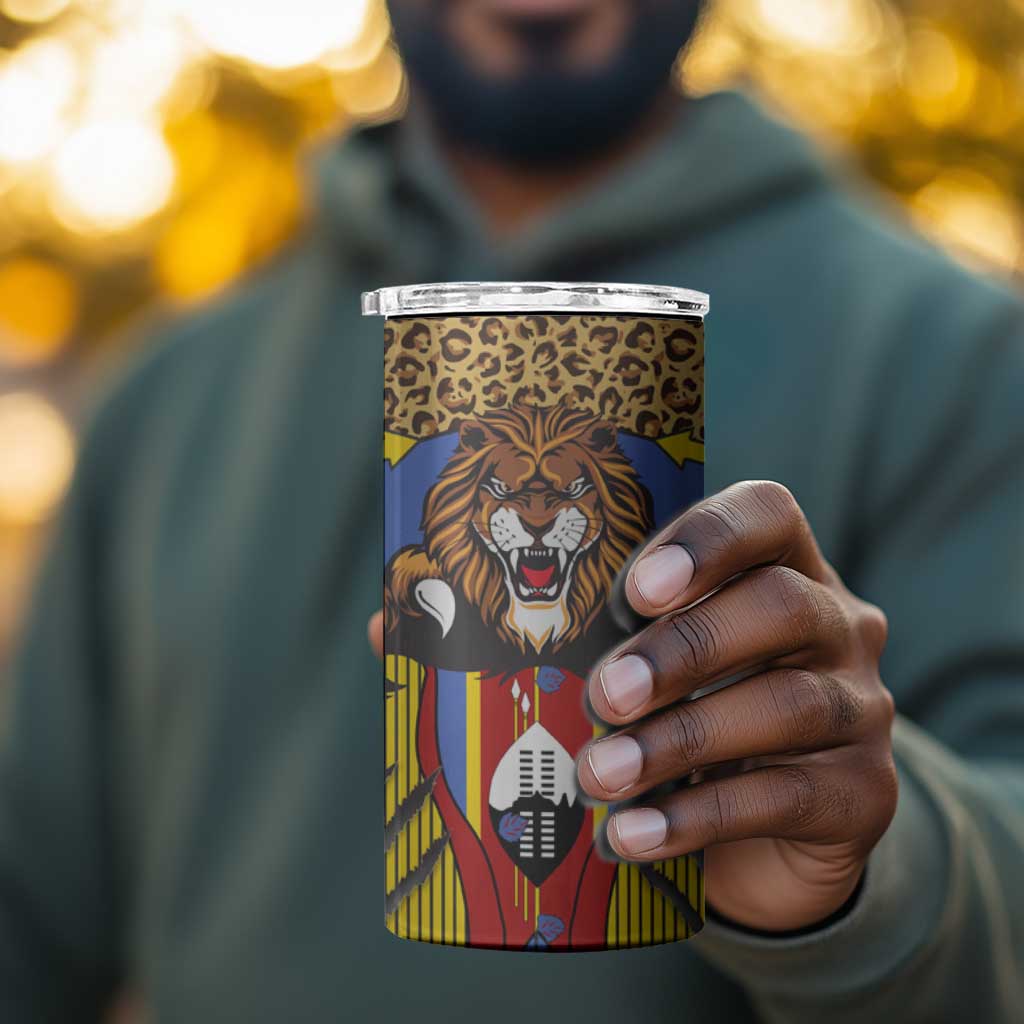 Swaziland Eswatini 4 in 1 Can Cooler Tumbler Coat of Arms Lion Elephant Shield Leopard Print Design