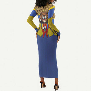 Swaziland Eswatini Long Sleeve Bodycon Dress Coat of Arms Lion Elephant Shield Leopard Print Design TS04