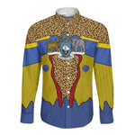 Swaziland Eswatini Long Sleeve Button Shirt Coat of Arms Lion Elephant Shield Leopard Print Design