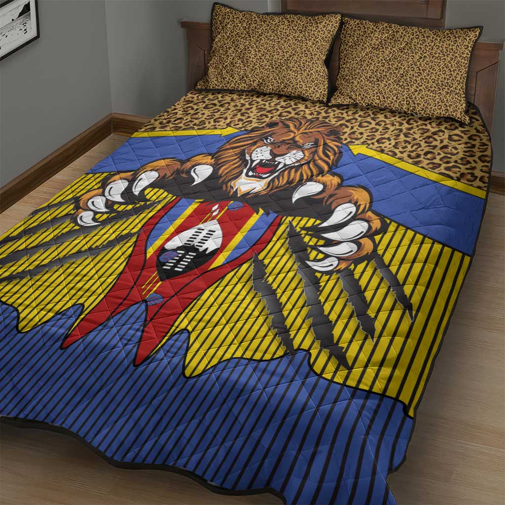 Swaziland Eswatini Quilt Bed Set Coat of Arms Lion Elephant Shield Leopard Print Design