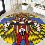 Swaziland Eswatini Round Carpet Coat of Arms Lion Elephant Shield Leopard Print Design