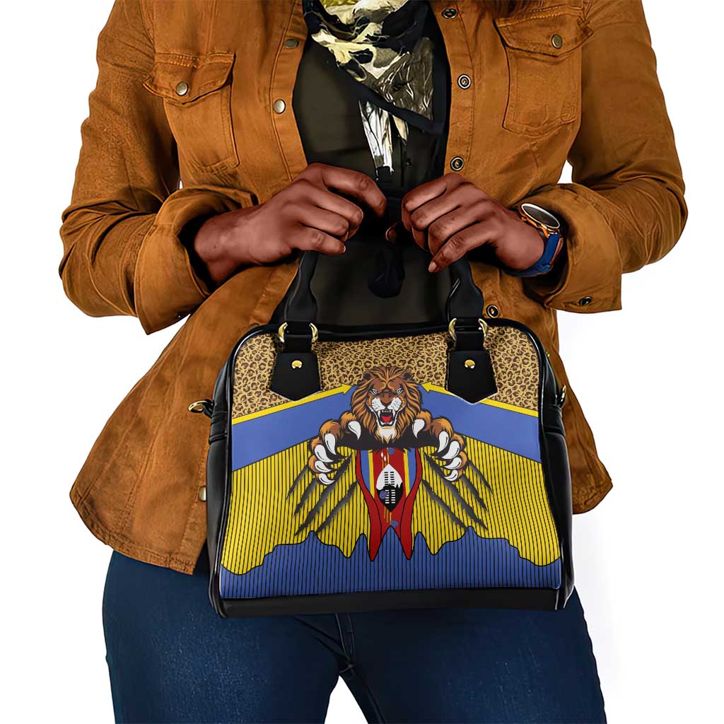 Swaziland Eswatini Shoulder Handbag Coat of Arms Lion Elephant Shield Leopard Print Design