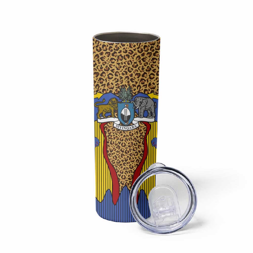 Swaziland Eswatini Skinny Tumbler Coat of Arms Lion Elephant Shield Leopard Print Design
