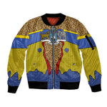 Swaziland Eswatini Sleeve Zip Bomber Jacket Coat of Arms Lion Elephant Shield Leopard Print Design
