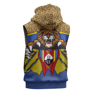 Swaziland Eswatini Sleeveless Hoodie Coat of Arms Lion Elephant Shield Leopard Print Design - African Pride