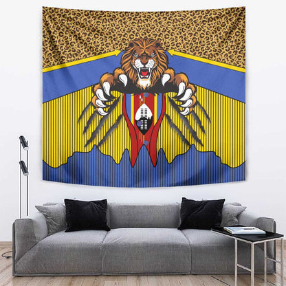 Swaziland Eswatini Tapestry Coat of Arms Lion Elephant Shield Leopard Print Design