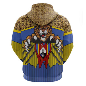 Swaziland Eswatini Zip Hoodie Coat of Arms Lion Elephant Shield Leopard Print Design