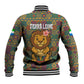 Sierra Leone Baseball Jacket - Cute Lion Playing Djembe Drum and Tribal Pattern Design