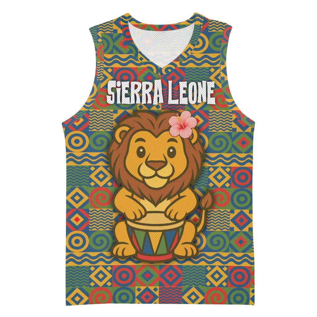Sierra Leone Basketball Jersey - Cute Lion Playing Djembe Drum and Tribal Pattern Design TS04